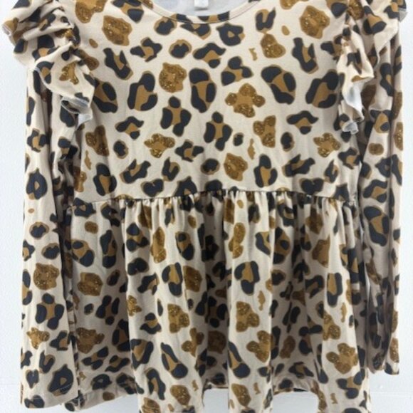 Marie Nicole Girl's Long Sleeve Brown Ivory Leopard Print Baby Doll Dress 5 XL - Picture 2 of 6